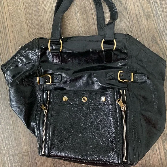 SAINT LAURENTPatent Flower Medium Downtown Tote Black